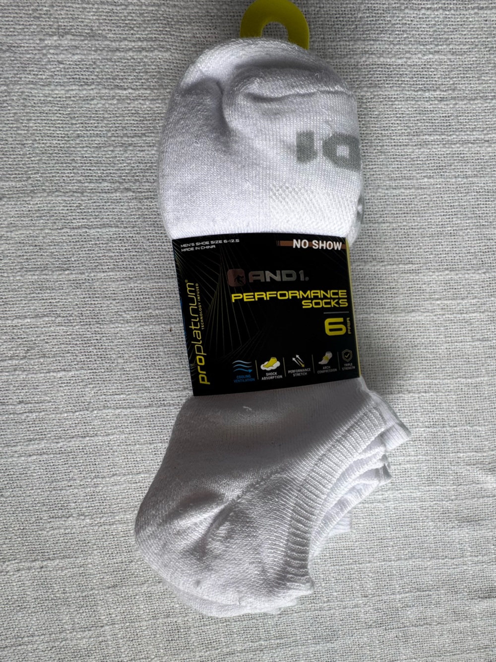 And1 Men's White No-Show Socks - Pack of 6 NEW